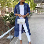 Tamsin - Women's Distressed Denim Trench Coat