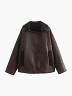 Tamsin - Women's Double-Breasted Faux Leather Jacket
