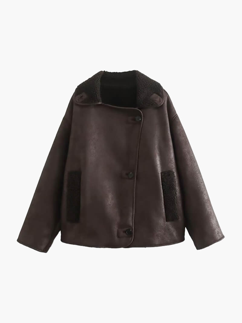 Tamsin - Women's Double-Breasted Faux Leather Jacket