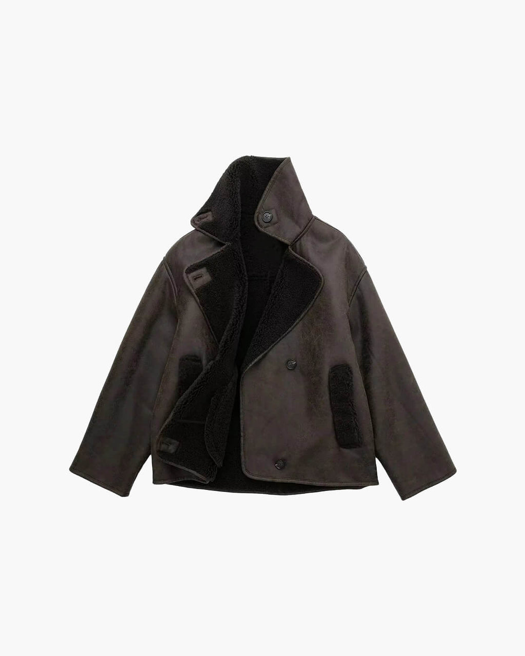 Tamsin - Women's Double-Breasted Faux Leather Jacket