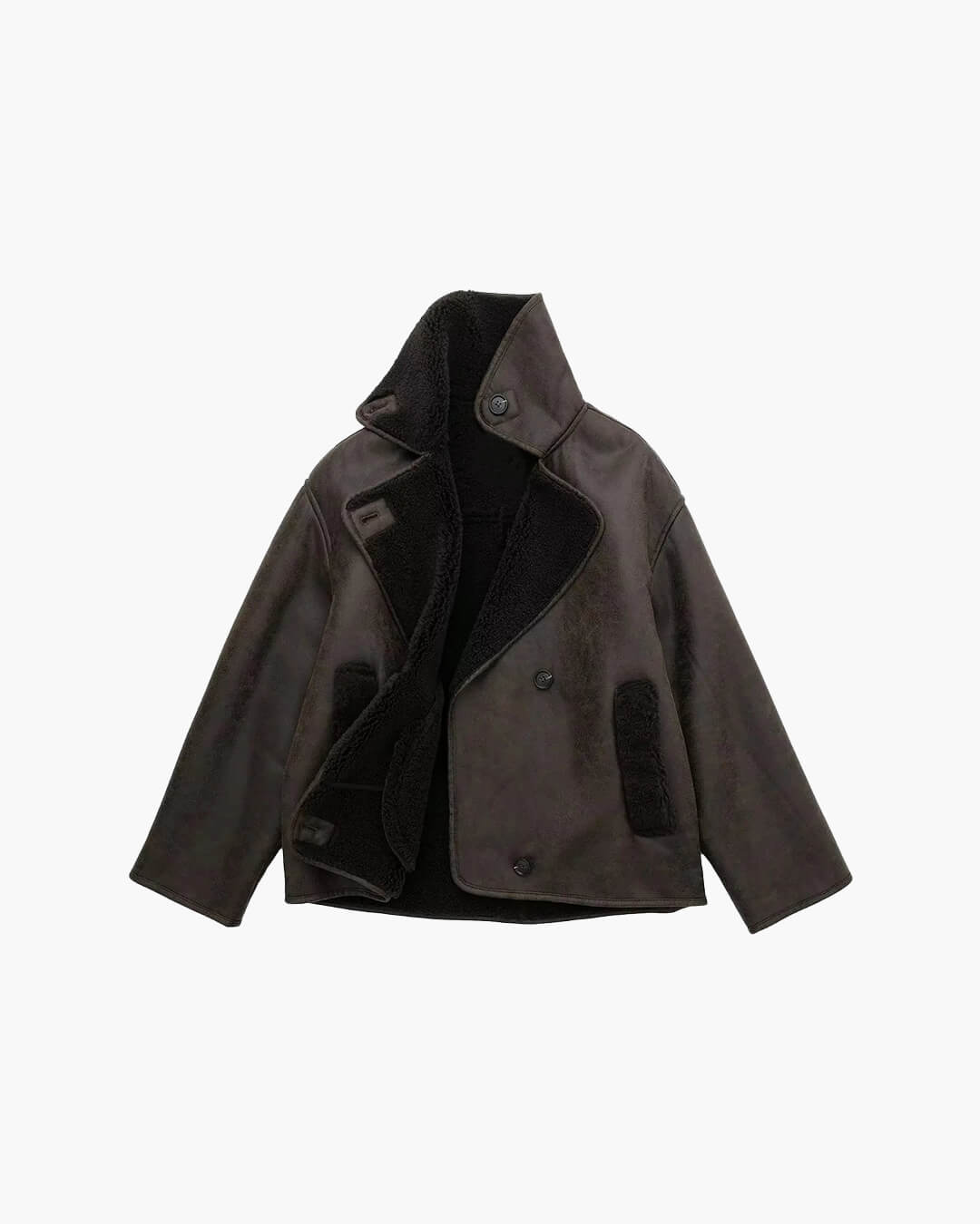 Tamsin - Women's Double-Breasted Faux Leather Jacket