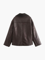 Tamsin - Women's Double-Breasted Faux Leather Jacket