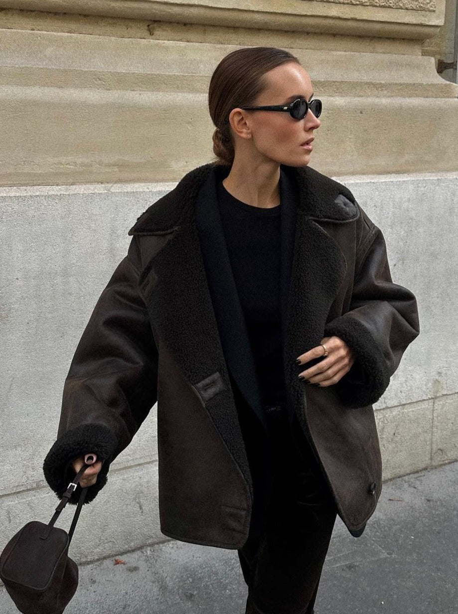 Tamsin - Women's Double-Breasted Faux Leather Jacket