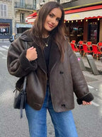 Tamsin - Women's Double-Breasted Faux Leather Jacket