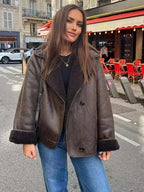 Tamsin - Women's Double-Breasted Faux Leather Jacket