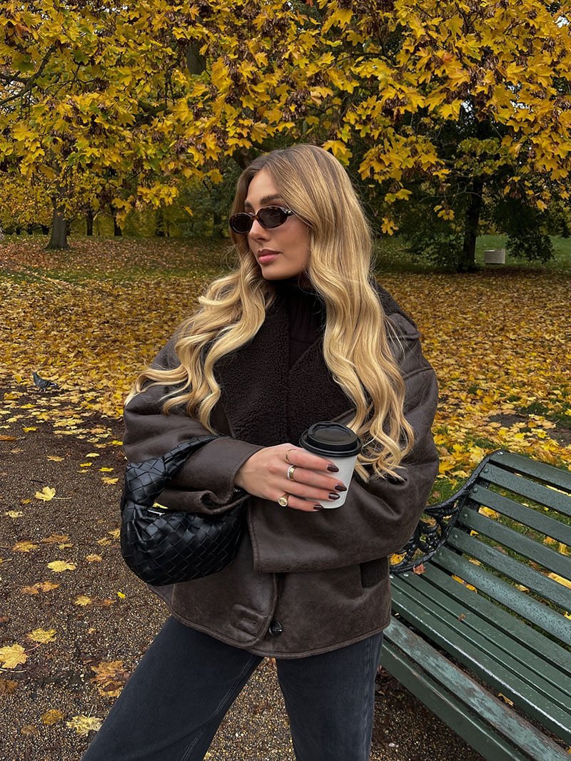 Tamsin - Women's Double-Breasted Faux Leather Jacket