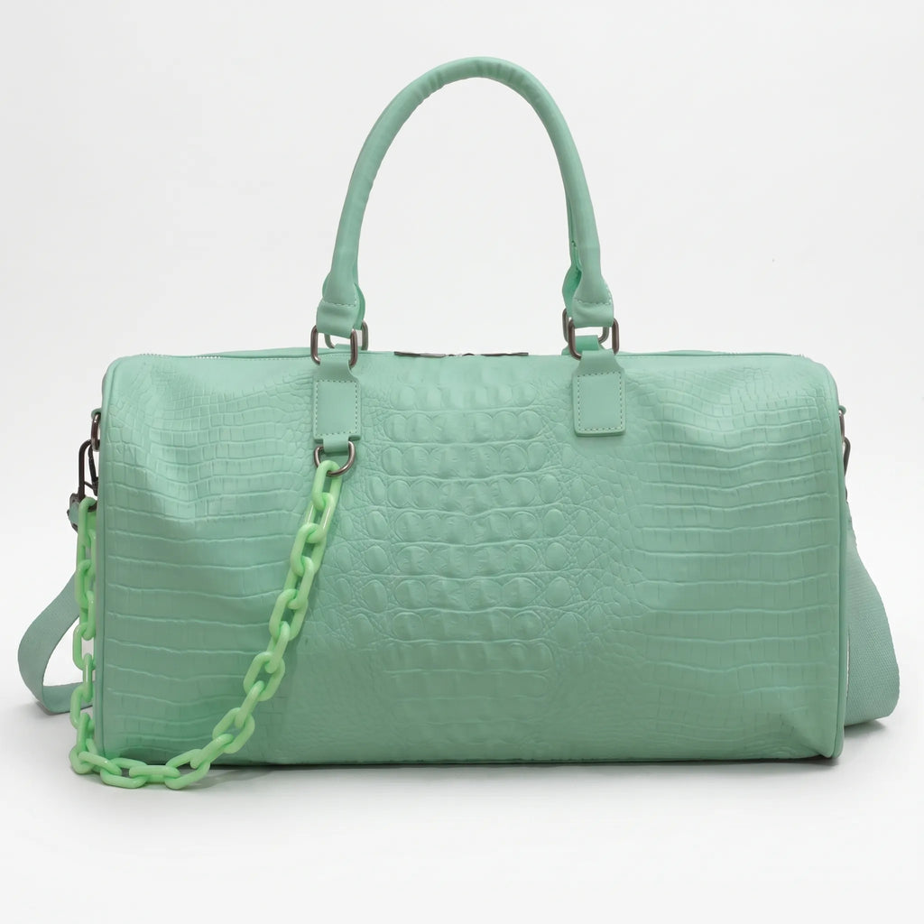 Thalia - Women's Pink Croc-Effect Travel Bag