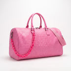 Thalia - Women's Pink Croc-Effect Travel Bag