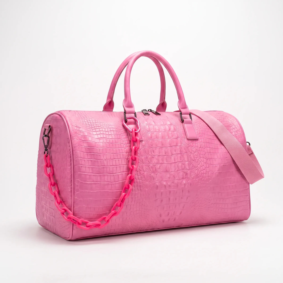 Thalia - Women's Pink Croc-Effect Travel Bag
