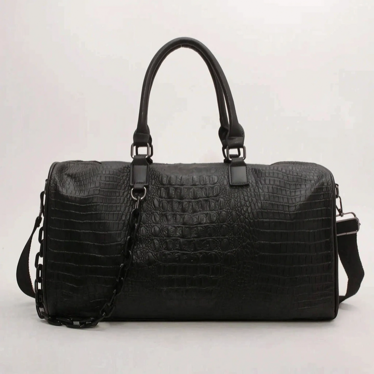 Thalia - Women's Pink Croc-Effect Travel Bag