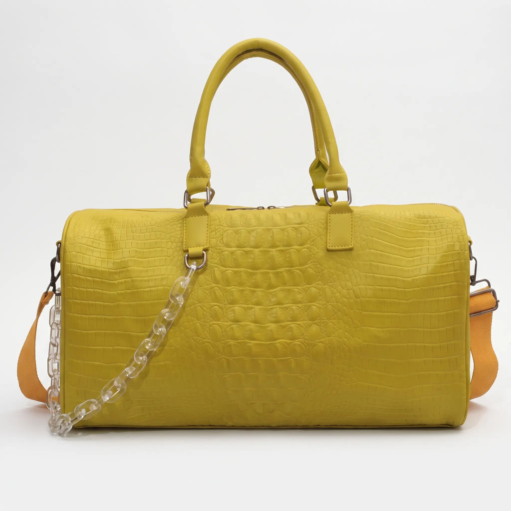 Thalia - Women's Pink Croc-Effect Travel Bag