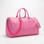 Thalia - Women's Pink Croc-Effect Travel Bag
