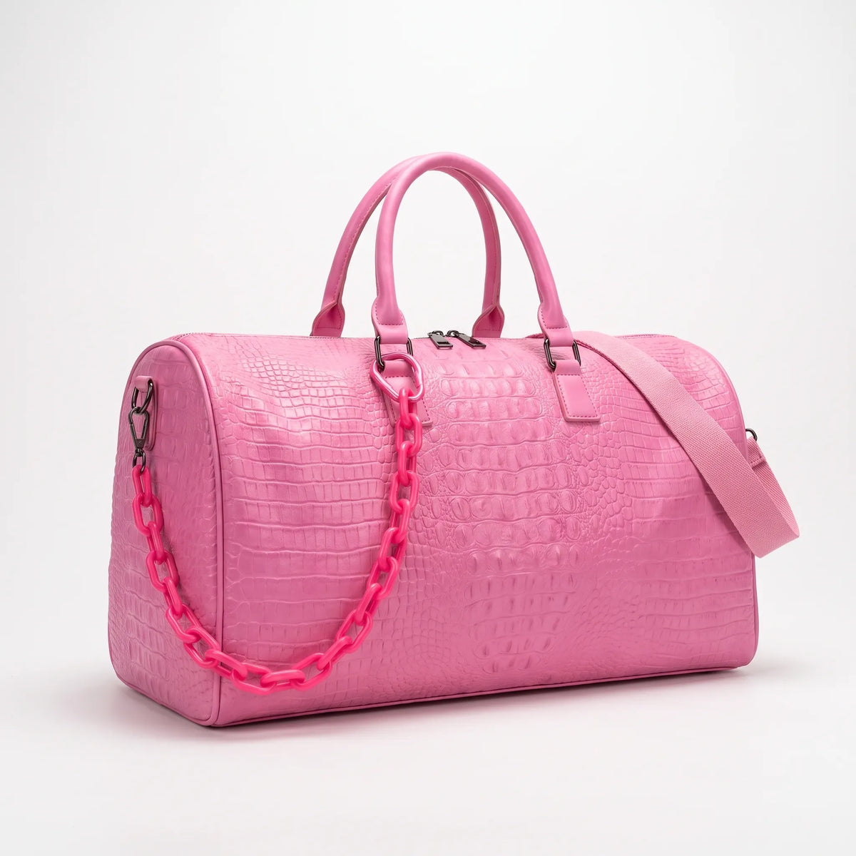 Thalia - Women's Pink Croc-Effect Travel Bag