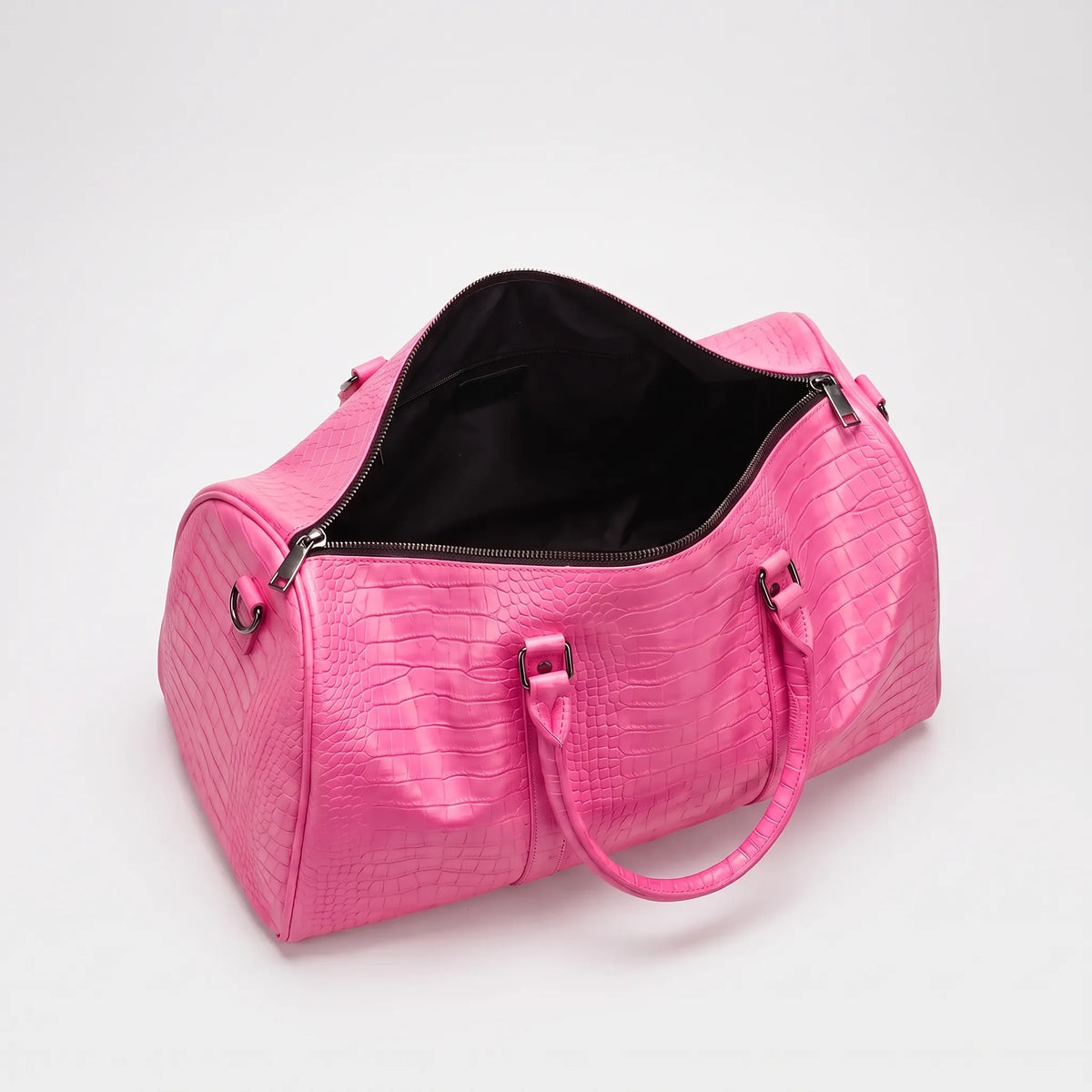 Thalia - Women's Pink Croc-Effect Travel Bag