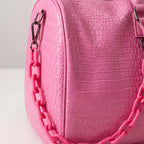Thalia - Women's Pink Croc-Effect Travel Bag