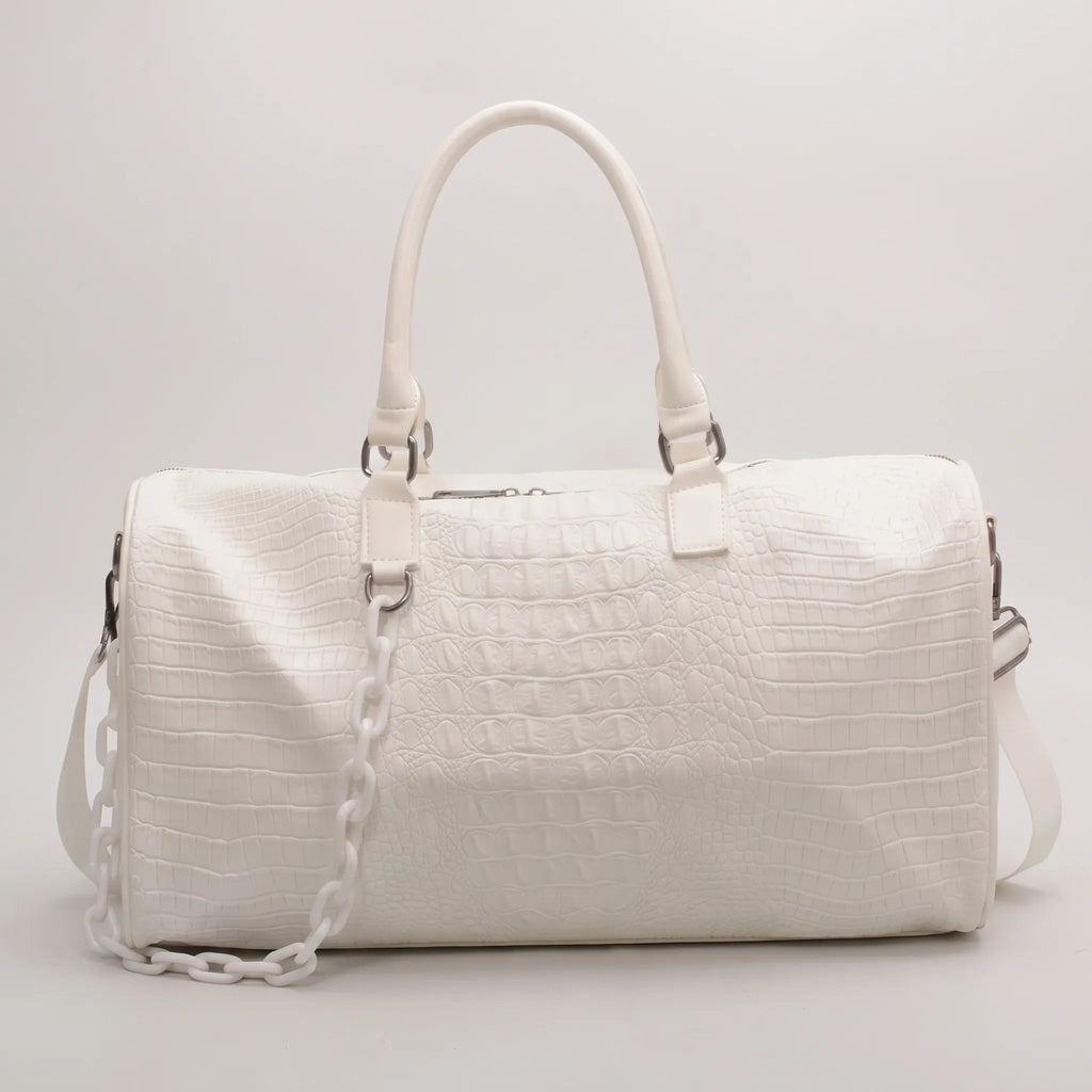 Thalia - Women's Pink Croc-Effect Travel Bag