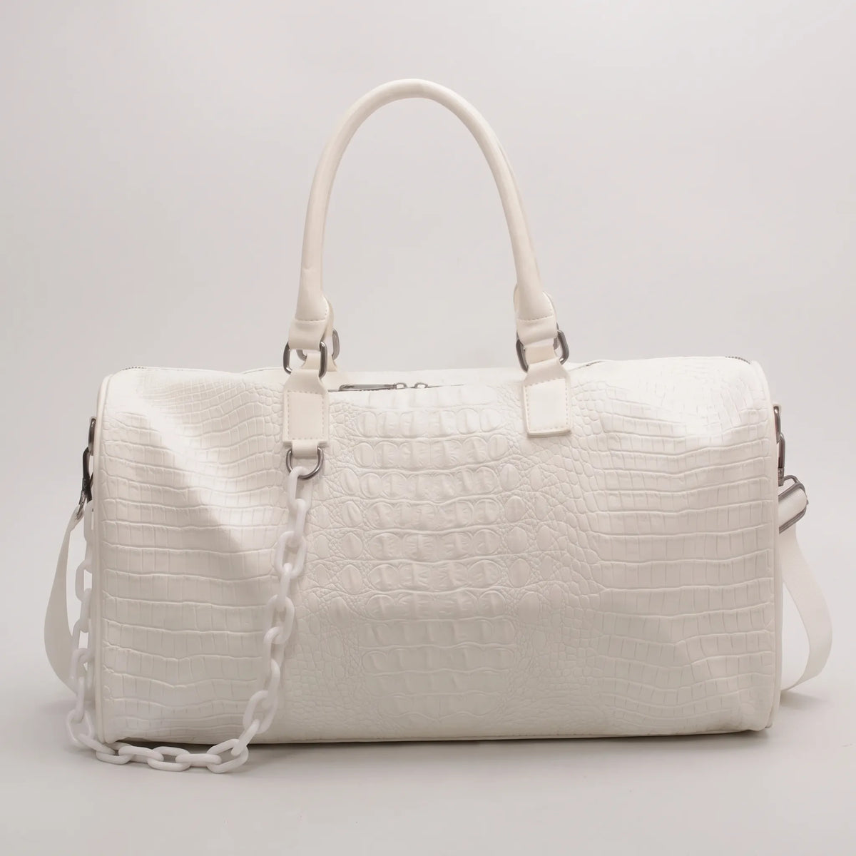 Thalia - Women's Pink Croc-Effect Travel Bag