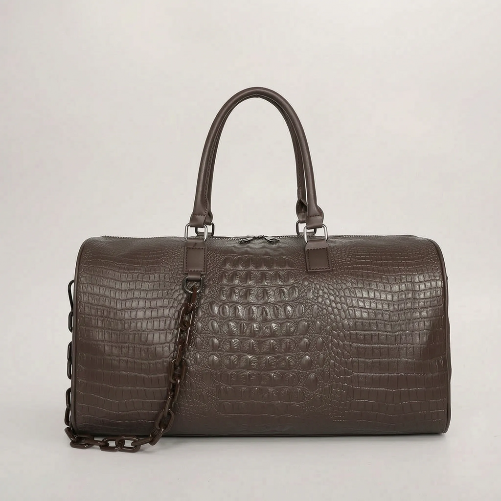 Thalia - Women's Pink Croc-Effect Travel Bag
