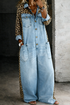 Therese - Women's Denim Jumpsuit with Leopard Print Detail