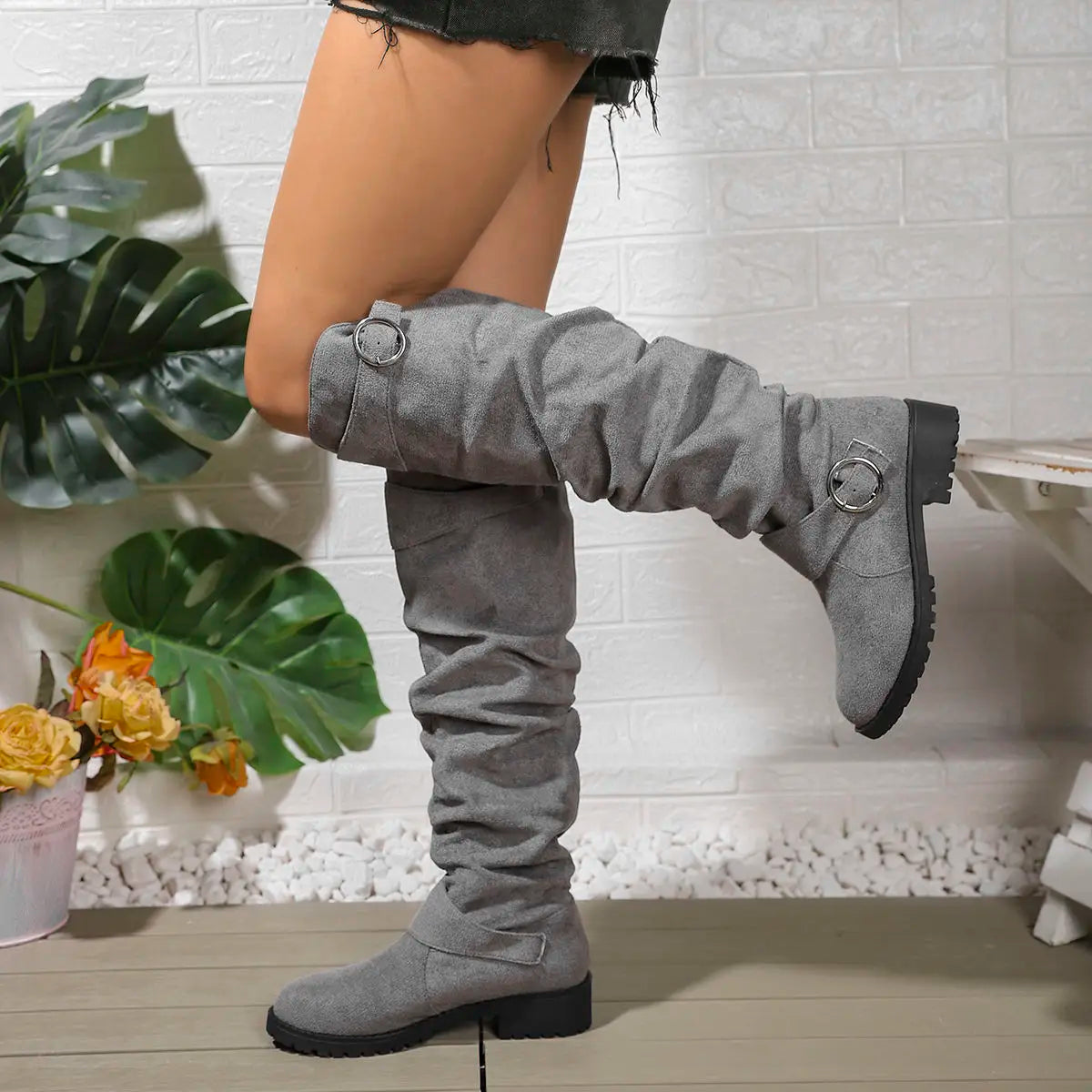 Verena - Women's Knee High Boots with Buckle Detail
