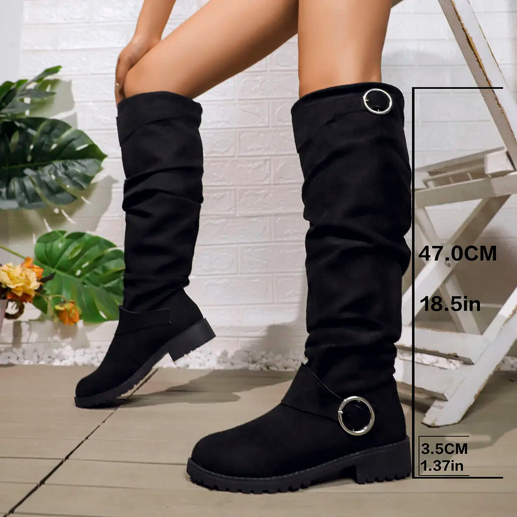 Verena - Women's Knee High Boots with Buckle Detail