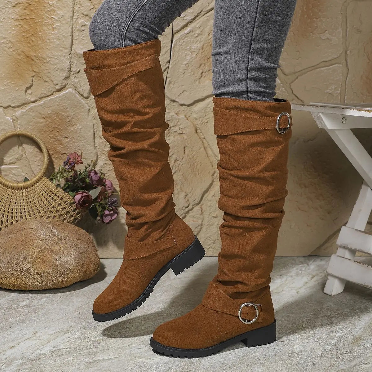 Verena - Women's Knee High Boots with Buckle Detail