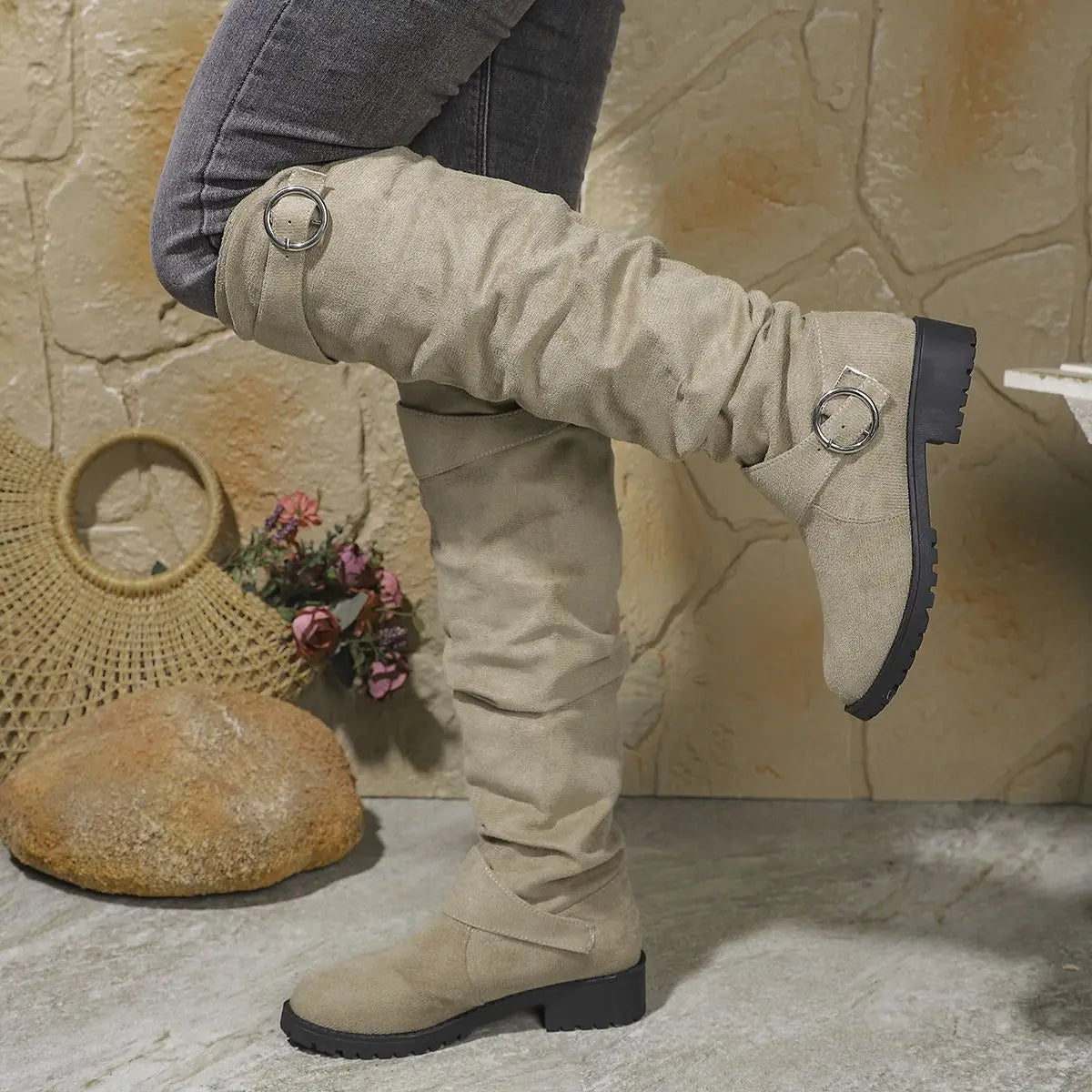 Verena - Women's Knee High Boots with Buckle Detail