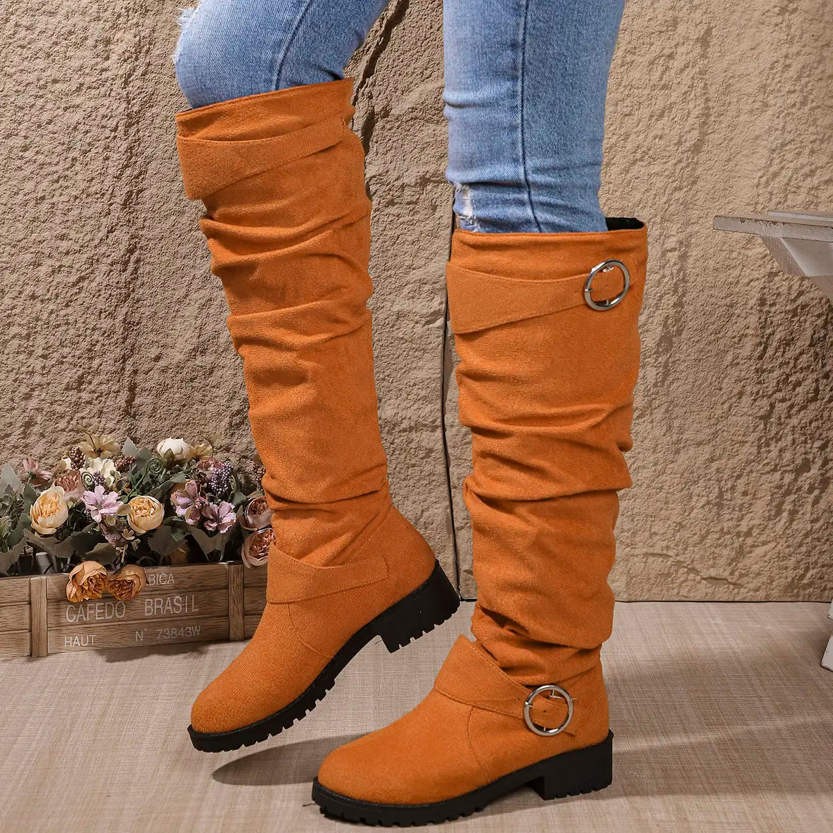Verena - Women's Knee High Boots with Buckle Detail
