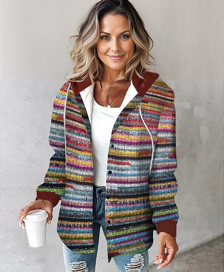 Wren - Women's Colourful Button-Up Cardigan with Hood