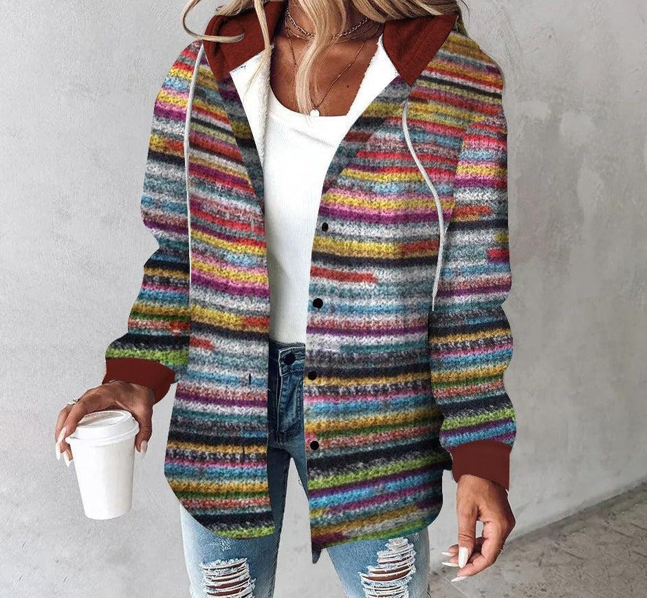 Wren - Women's Colourful Button-Up Cardigan with Hood
