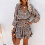 Zaria - Women's Leopard Print Mini Dress with Long Sleeves