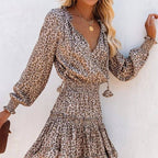Zaria - Women's Leopard Print Mini Dress with Long Sleeves