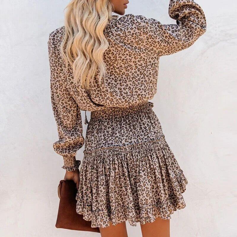 Zaria - Women's Leopard Print Mini Dress with Long Sleeves