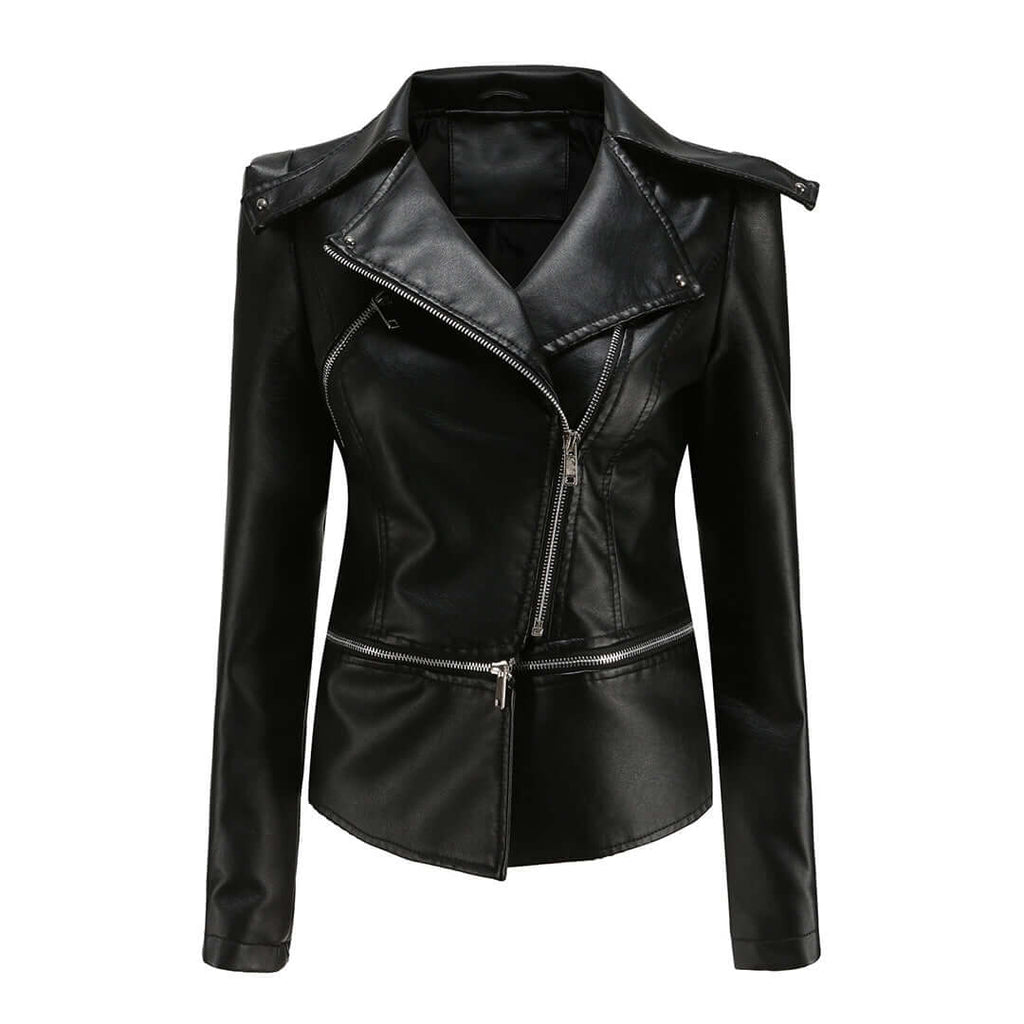 Zaria - Women's Chic Leather Jacket with Double Zip Detail