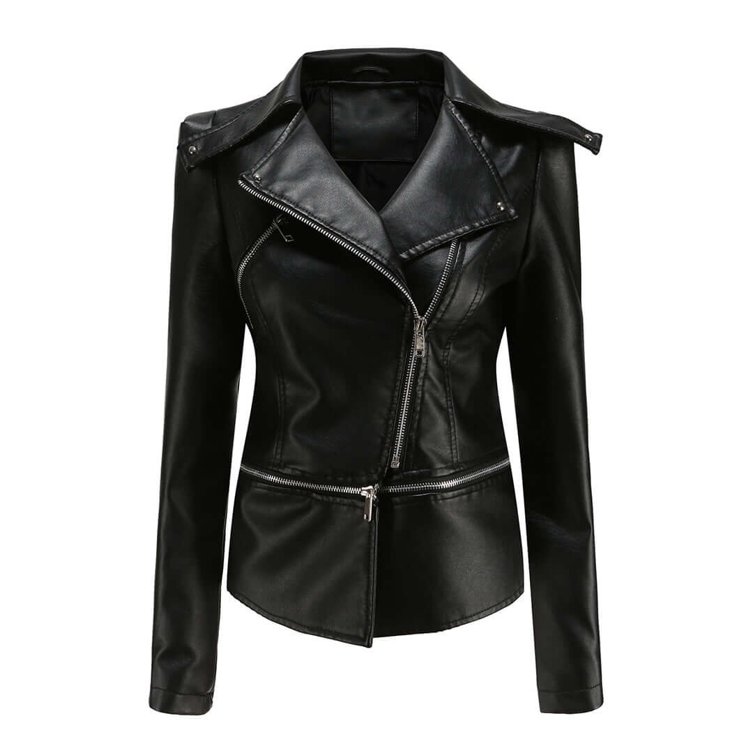 Zaria - Women's Chic Leather Jacket with Double Zip Detail