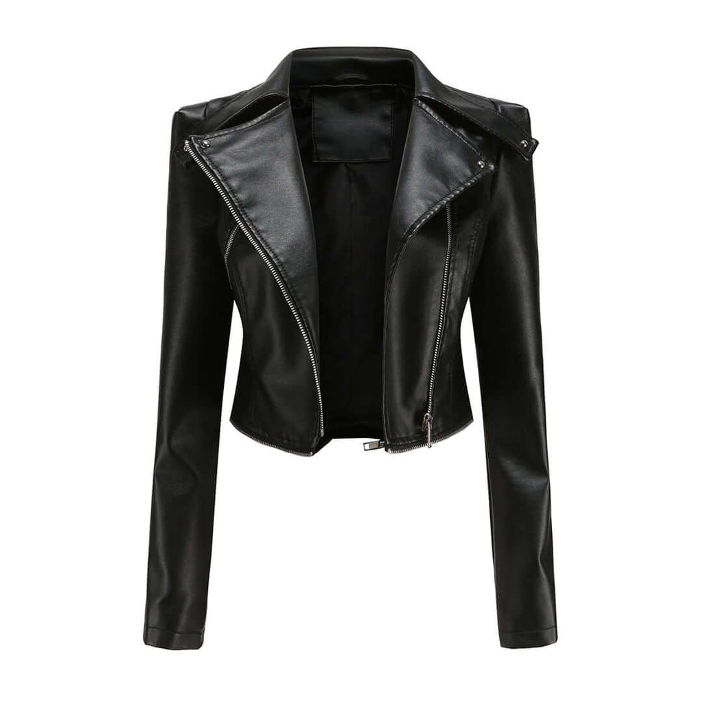 Zaria - Women's Chic Leather Jacket with Double Zip Detail