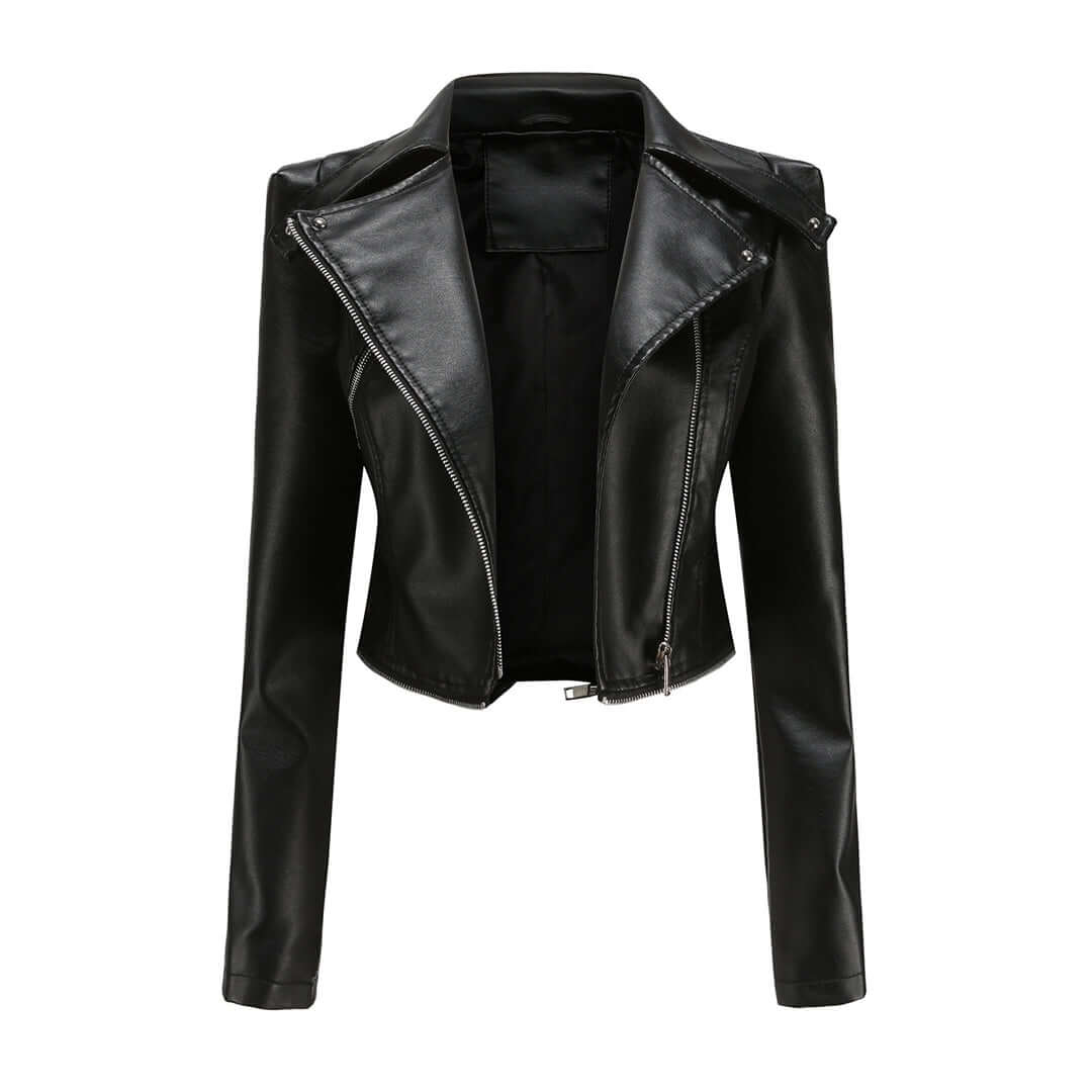 Zaria - Women's Chic Leather Jacket with Double Zip Detail
