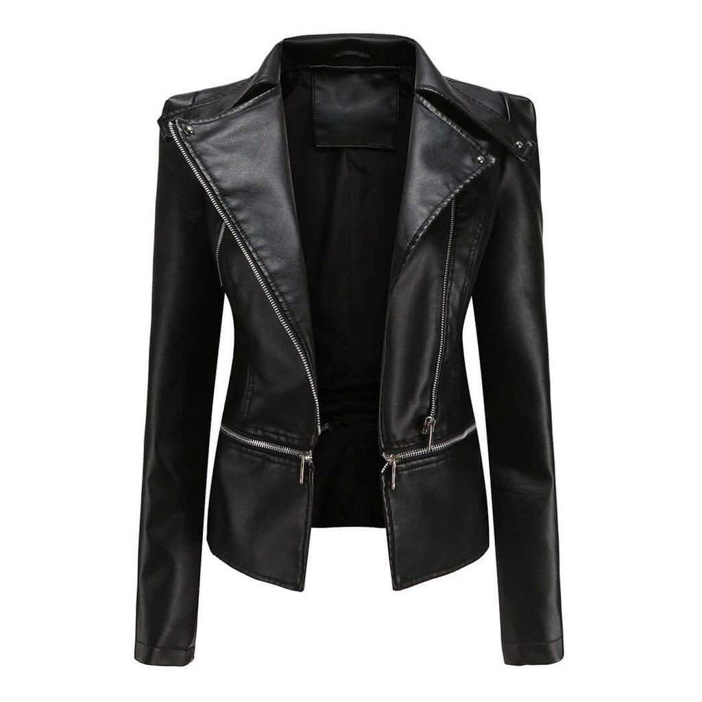 Zaria - Women's Chic Leather Jacket with Double Zip Detail