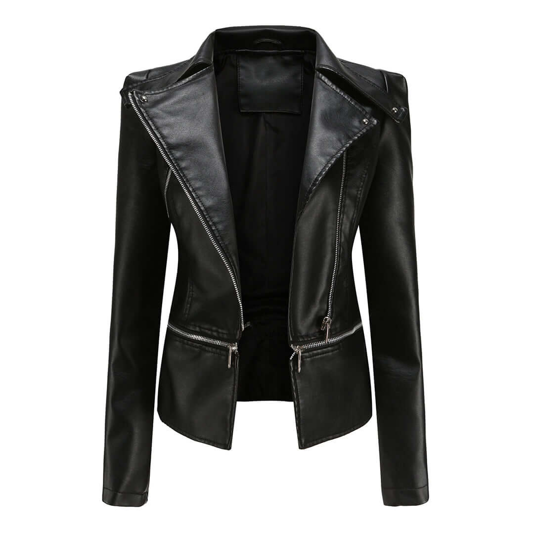 Zaria - Women's Chic Leather Jacket with Double Zip Detail