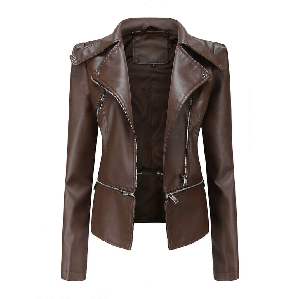 Zaria - Women's Chic Leather Jacket with Double Zip Detail