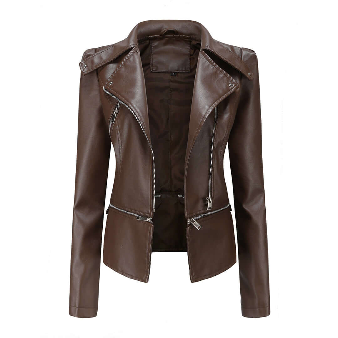 Zaria - Women's Chic Leather Jacket with Double Zip Detail
