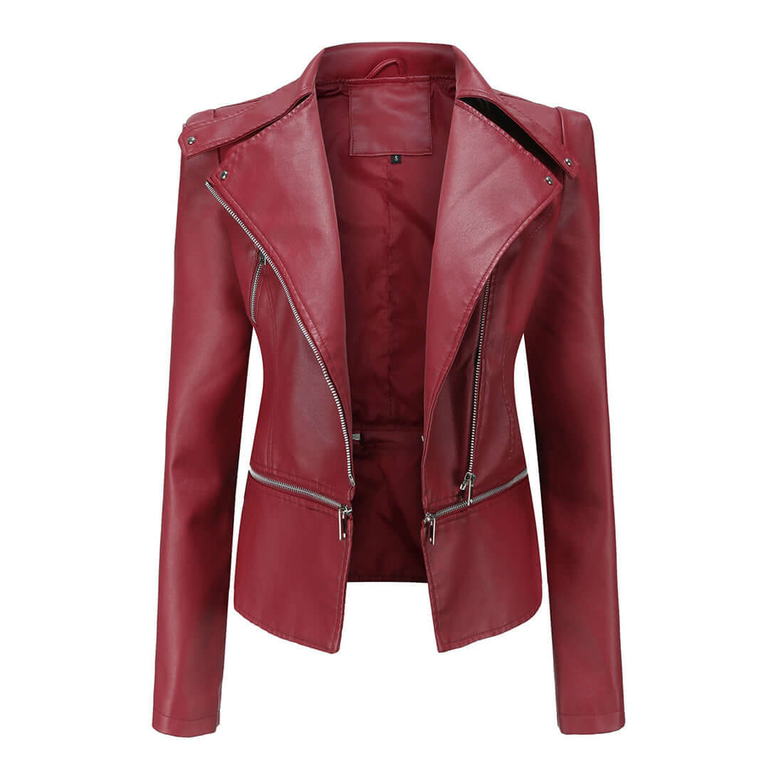 Zaria - Women's Chic Leather Jacket with Double Zip Detail