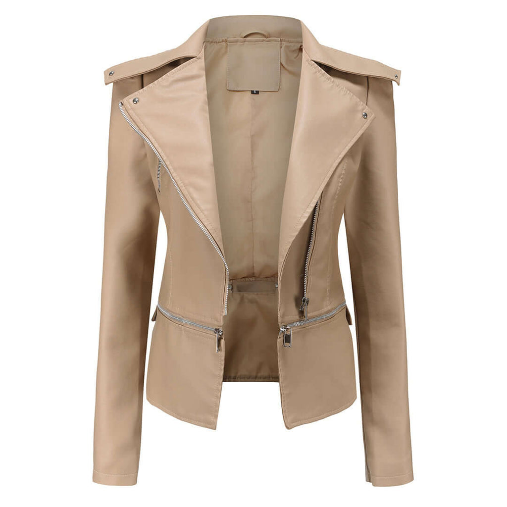 Zaria - Women's Chic Leather Jacket with Double Zip Detail