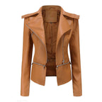 Zaria - Women's Chic Leather Jacket with Double Zip Detail