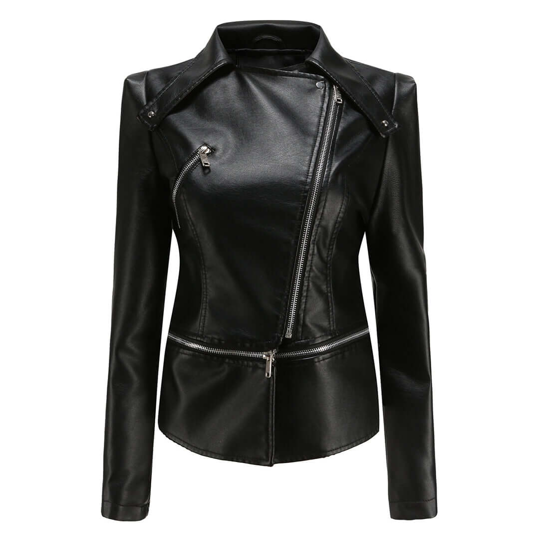 Zaria - Women's Chic Leather Jacket with Double Zip Detail
