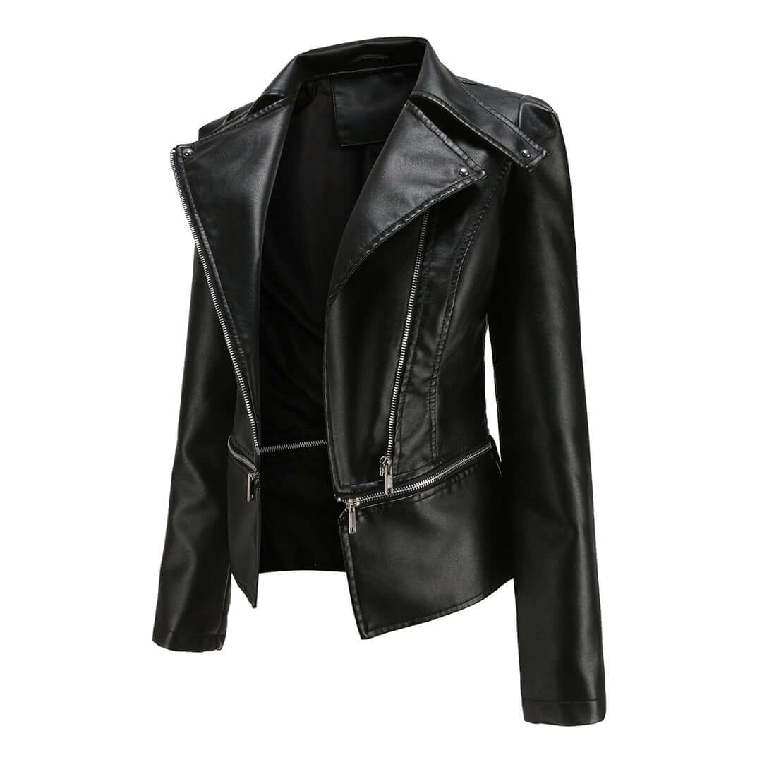 Zaria - Women's Chic Leather Jacket with Double Zip Detail